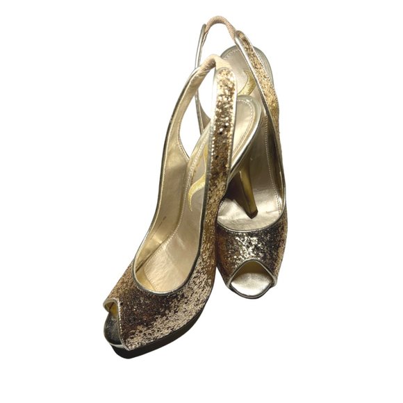 Nina Gold Peep Toe Shoes - Picture 2 of 4